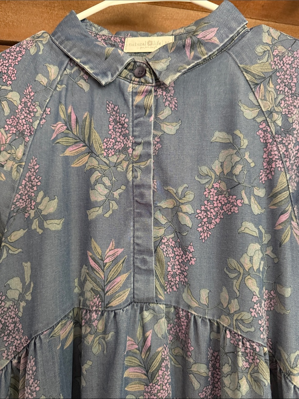 NATURAL LIFE Blue Floral Tiered Dress with Pink & Green Accents - Picture 3 of 7
